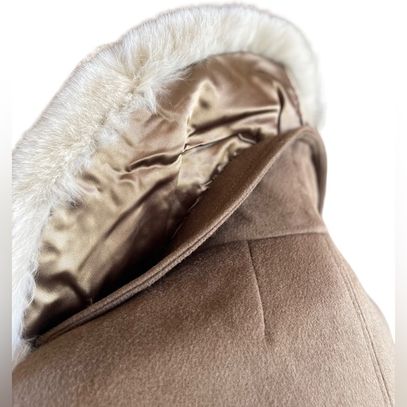 100% Wool Camel Mid-Length Trench Coat Vintage 60’s Blue Fox Collar Medium Vntg - Picture 10 of 16